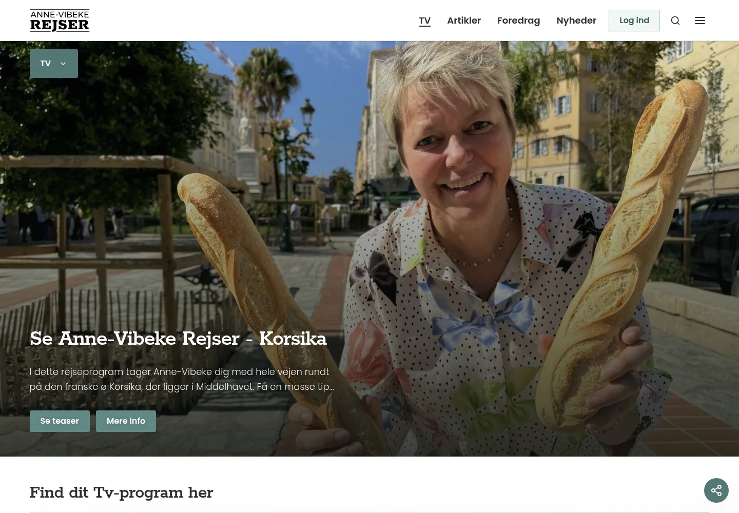 Den nye Anne-Vibeke Rejser streamingplatforms TV-katalog i testmiljøet med programmet om Korsika